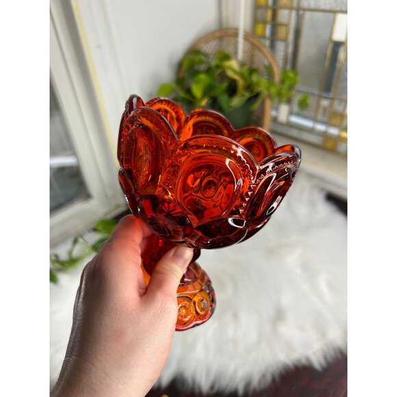Vintage L.E. Smith Moon and Stars Amberina Red Orange Goblet Candy Dish Compote - Picture 5 of 6